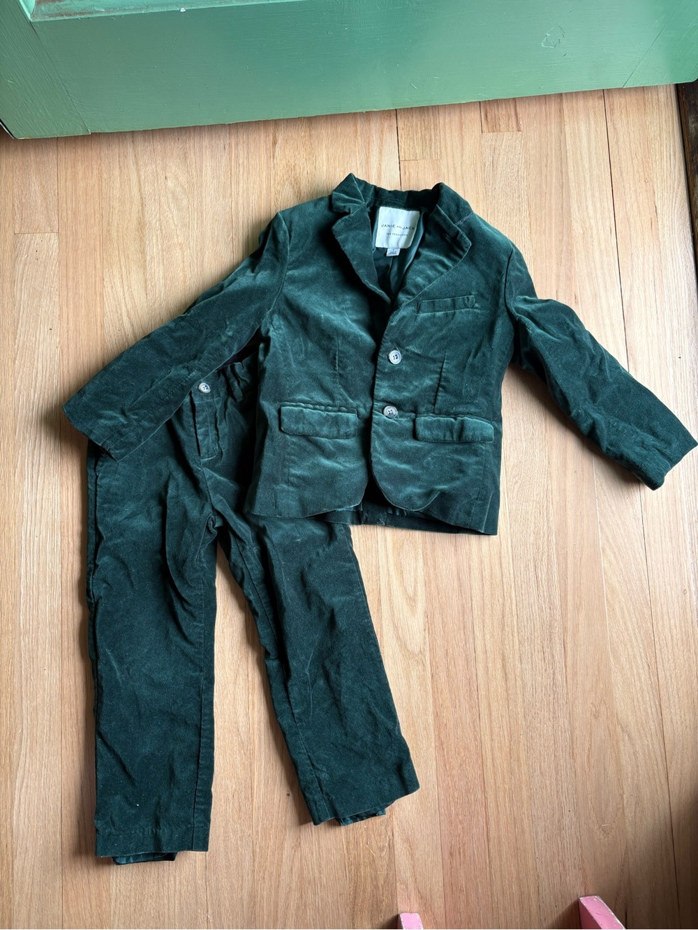 Janie and Jack Green Velvet Suit